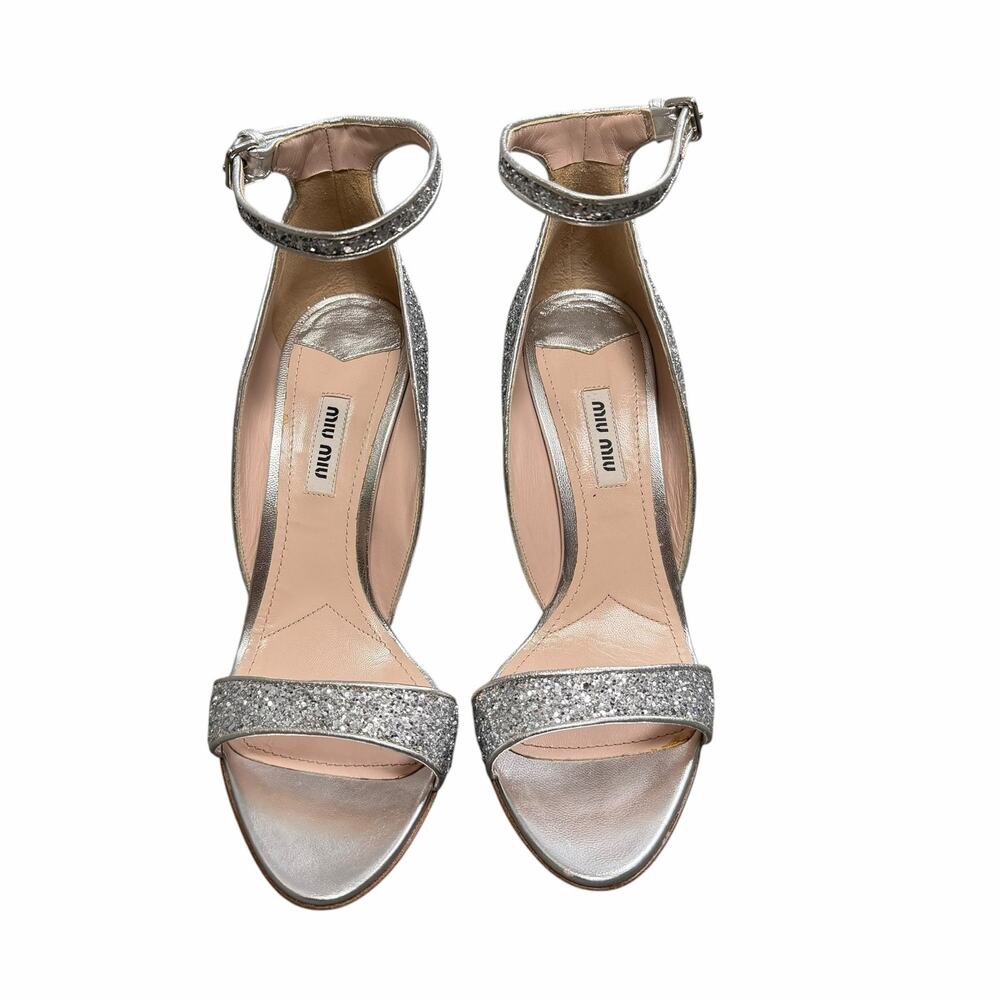 Miu Miu Swarovski Crystal Embellished Glitter Leather Sandals Size 39.5 / US 9.5 - Picture 5 of 15